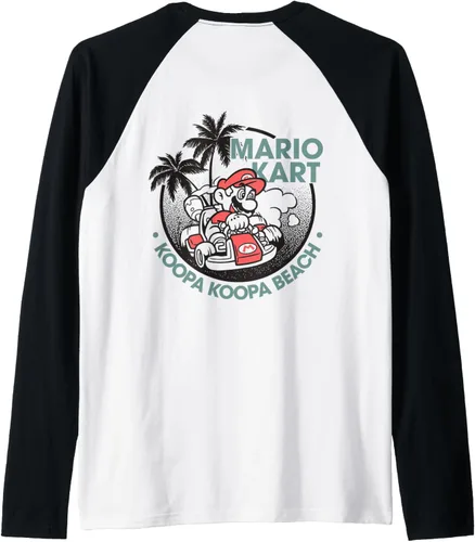 Vista 2 de Mario Kart Koopa Koopa - Camiseta de béisbol raglán con logotipo de playa, Negro