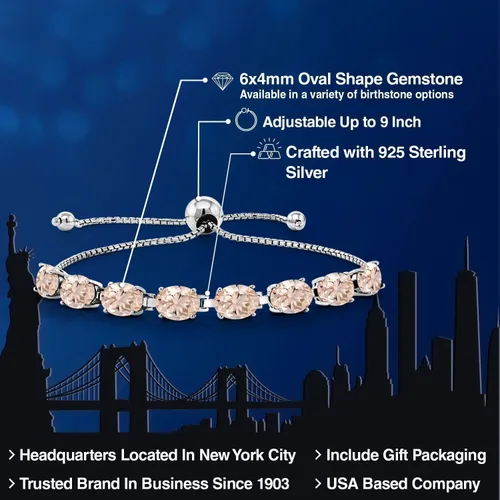 Vista 39 de Gem Stone King Pulsera de plata de ley 925 con piedra natal ovalada de 0.276 x 0.197 in para mujer, totalmente ajustable hasta 9 pulgadas
