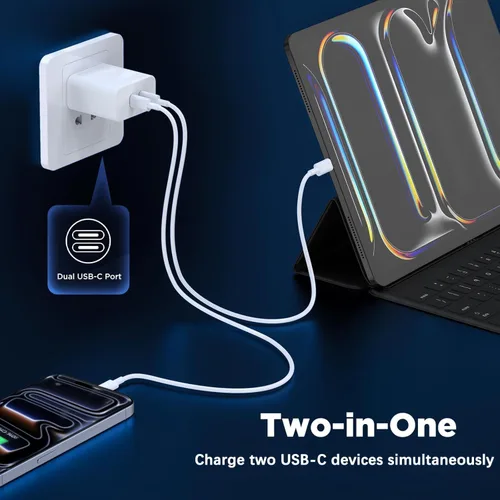 Vista 4 de Bloque de carga USB C, cargador rápido, paquete de 2 bloques de cargador de pared USB C rápido de 40 W, adaptador de corriente de enchufe de carga