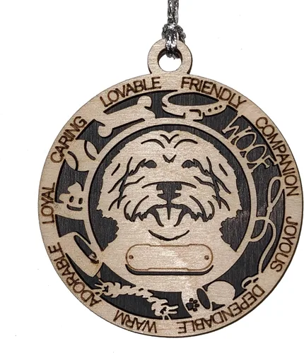 Vista 37 de Adorno de Navidad personalizado para perro Cavalier King Charles Spaniel, redondo de 3 pulgadas, madera cortada con láser de 2 capas, nombre y texto