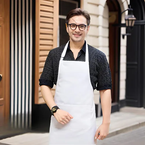Vista 6 de Delantal blanco, delantal de chef para hombres, mujeres y adultos, disfraz de chef ajustable, delantales largos para mujeres con bolsillos