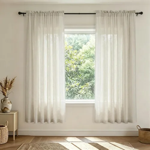 Vista 61 de Mrs.Naturall - Cortinas transparentes con bolsillo para barra de 36x63 pulgadas de lino mezclado negro
