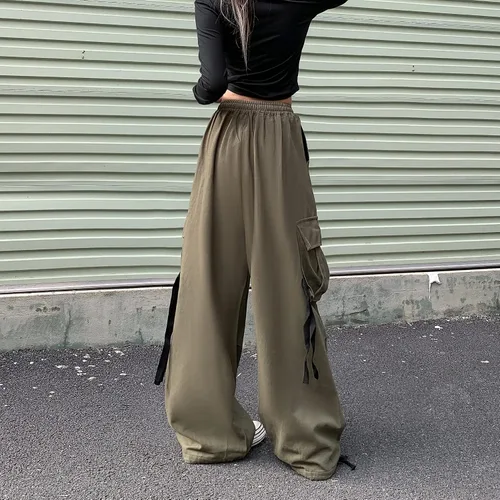 Vista 9 de Pantalones de mujer Y2k Cargo Gothic Baggy Pantalones de cintura alta Harajuku Streetwear Pantalones de paracaídas para hombre