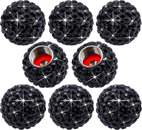 Vista 10 de 4 piezas de tapas de vástago de válvula de neumático con brillo de cristal y diamante, tapas de válvula de neumático de rueda de coche con brillo