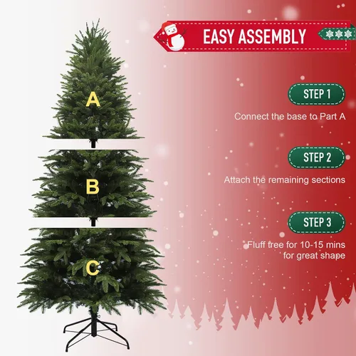 Vista 3 de Árbol de Navidad preiluminado de 7.5 pies con luces, árbol de Navidad artificial de abeto con 350 LED multicolor, ramas con bisagras de fácil