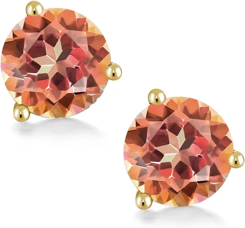 Vista 37 de Gem Stone King Aretes de oro de 14 quilates, 0.236 in, piedra natal redonda, Martini, 3 puntas, aretes de oro para mujer