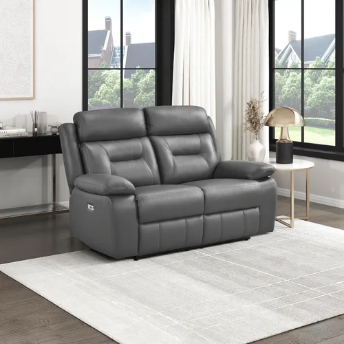 Vista 12 de Lexicon Sofá Reclinable Doble Eléctrico, Sofá Reclinable de Cuero de Grano Superior Combinado con Reposabrazos de Parte Superior Acolchada, Asientos