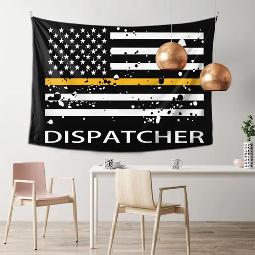 Vista 2 de Qauirfe Tapiz con diseño de bandera de línea dorada fina 911, para colgar en la pared, sala de estar, dormitorio, oficina, tapices de tela de 60 x