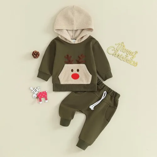 Vista 2 de Hoanselay Conjunto de sudadera de manga larga con capucha y pantalones de otoño e invierno para bebé niño