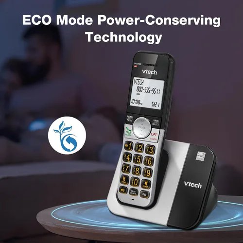 Vista 8 de VTech Teléfono inalámbrico con pantalla grande y botones grandes, DECT 6.0 con identificador de llamadas/llamada en espera, altavoz dúplex completo