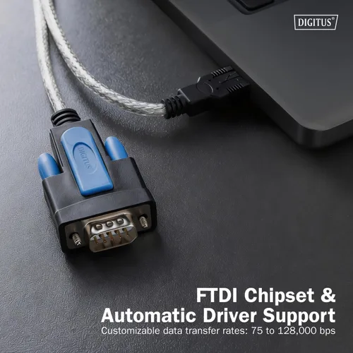Vista 5 de DIGITUS USB 2.0 to RS232 Adapter Cable - USB-A DB9 Male - 1.8m FTDI Chipset - 75 to 128,000 bps Data Rate - COM Port Retention