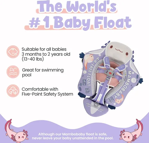 Vista 2 de Mambobaby Flotador de piscina para bebés sin deslizamiento con toldo y cola flotador de natación no inflable para bebés, espuma perla, UPF 50+