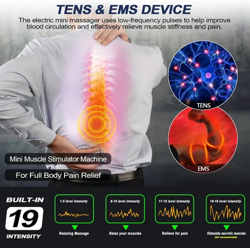 Vista 4 de Unidad TENS Inalámbrica Inteligente Estimulador Muscular Dispositivo TENS y EMS, Máquina Masajeadora Corporal Mini de Tejido Profundo con Pulso