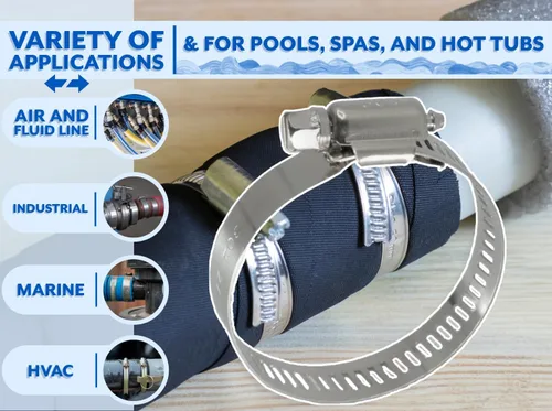 Vista 4 de Poolzilla Abrazadera de manguera de acero inoxidable para piscinas, spas y jacuzzis - Se adapta a mangueras de conexión de filtro de piscina de 1 ¼