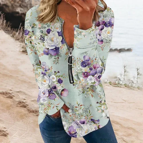Vista 4 de Camiseta de manga larga con cremallera de 14, blusa para mujer, estilo casual, para el otoño