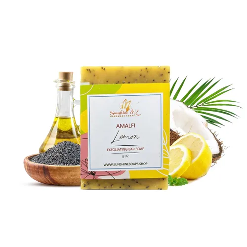 Vista 12 de Sunshine & K Handmade Soaps Canberra Jabón exfoliante de eucalipto, jabón en barra con semillas de amapola y manteca de karité, aceites base