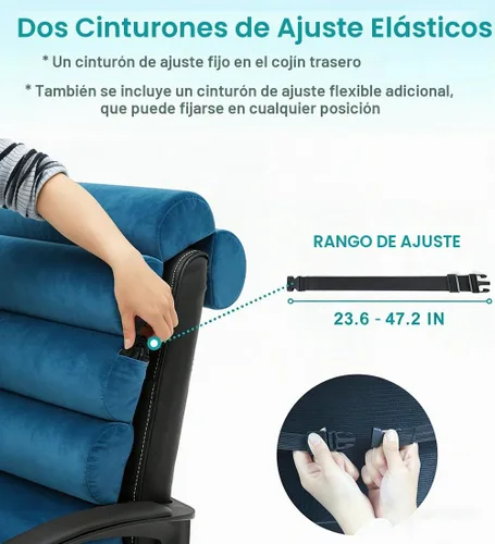 Vista 6 de Almohada de apoyo lumbar para silla de oficina con respaldo alto Terciopelo azul corto