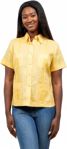 Vista 2 de Mojito Collection Camisa Guayabera tradicional de manga corta para mujer 100% lino Aguamarina