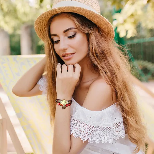 Vista 2 de JewelryWe Reloj de pulsera de cuero de moda para mujer, estilo clásico, bohemio, cuarzo, pulsera