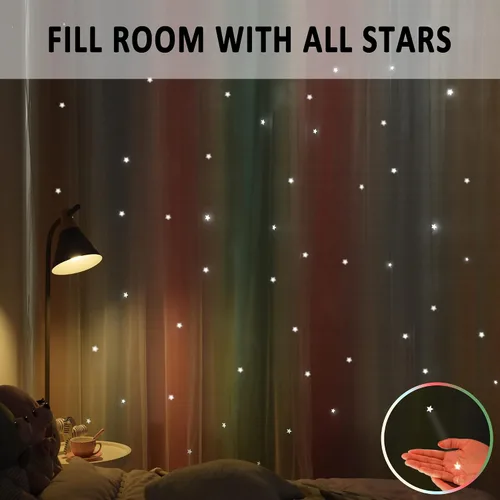 Vista 4 de Cortinas Opacas con Corte de Estrella Arcoíris para Dormitorio de Niñas - Doble Capa con Ojales Superiores para Sala de Estar, 2 Paneles