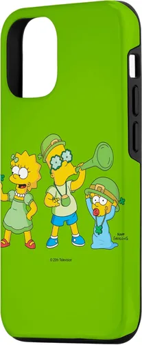 Vista 2 de Funda verde para iPhone 15 The Simpsons Lisa Bart Maggie Día de San Patricio