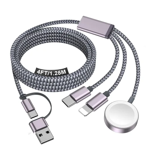 Vista 19 de Esenciales de viaje para cargador de Apple Watch, cargador de iPhone, cable de carga de viaje 3 en 2 tipo C/Lightning/magnético, cable de carga