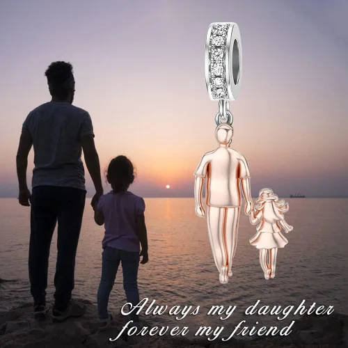 Vista 138 de PROESS Dije para padre, madre e hija, pulsera de plata de ley para pulseras, regalos de cumpleaños, día de San Valentín, para hija, madre, amante