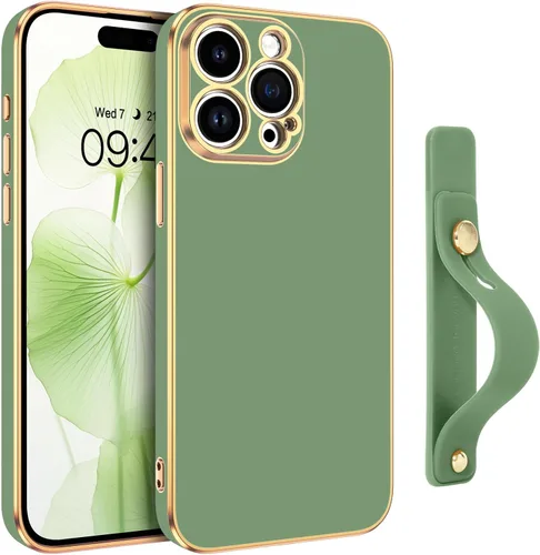 Vista 12 de GUAGUA Funda para iPhone 15 de 6.1 pulgadas con soporte para correa de muñeca, delgada, suave, galvanizada, TPU iPhone 15, funda protectora a prueba