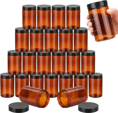Vista 15 de SATINIOR 24 frascos de plástico transparente vacíos con tapas, recipientes de almacenamiento redondos de boca ancha para productos de belleza