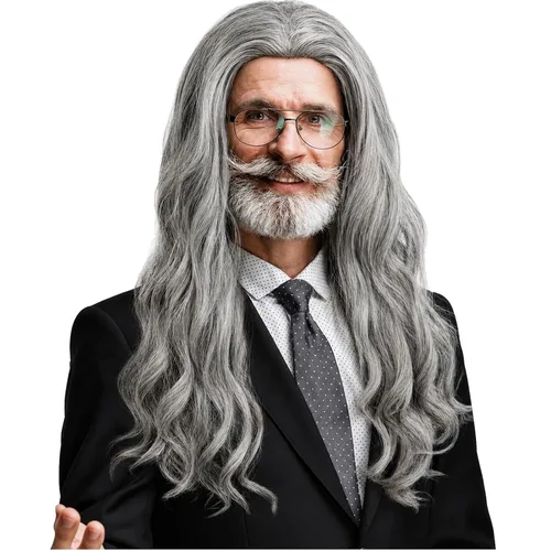 Vista 9 de Peluca negra para hombre, estilo hippie, larga, ondulada, de los Negro