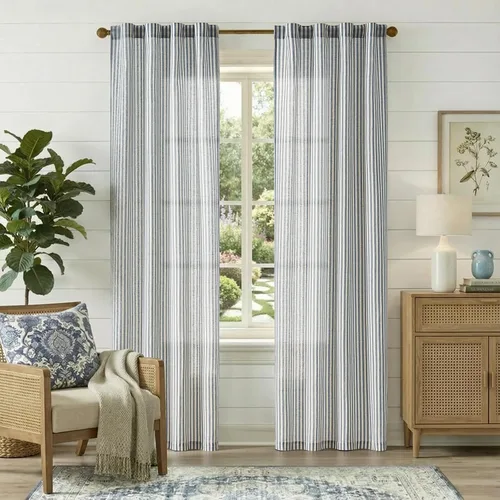 Vista 25 de jinchan Linen Blackout Curtains Back Tab 96 Inch 2 Panels Striped Blue Blue Stripe Lined