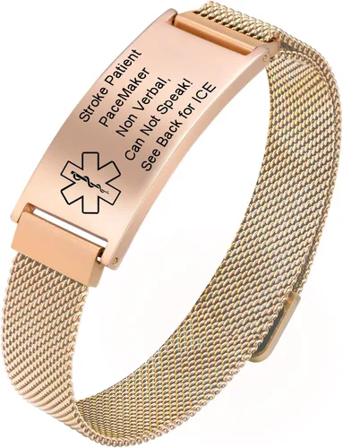 Vista 26 de VNOX Pulsera de identificación de alerta médica para hombres y mujeres, pulseras de alerta médica con grabado personalizado para mujeres y hombres