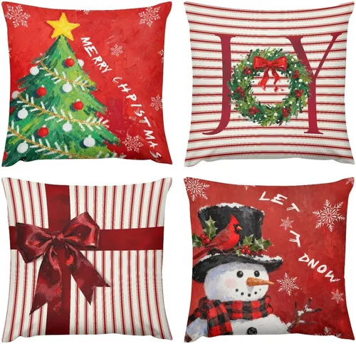 Vista 17 de Juego de 4 fundas de almohada decorativas de árbol de Navidad con estampado de ambos lados, 16 x 16 pulgadas, fundas de almohada de bosque