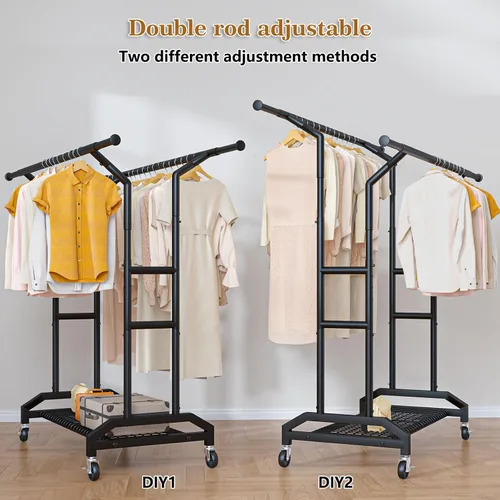Vista 7 de Wiracks Perchero de ropa resistente doble con capacidad de 450 libras, ruedas industriales de 3", 51"-71" L X 19.7" D X 73"-79" H, perchero de ropa