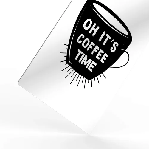 Vista 3 de HB Art Design Oh It's Coffee Time - Taza con cita y taza en blanco y negro con impresión de metal, arte de pared de cafetería, decoración