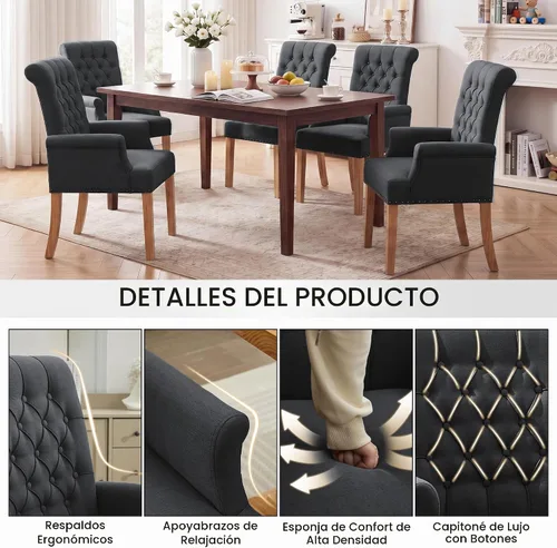 Vista 5 de Sillas de comedor tapizadas, sillas de comedor, color negro