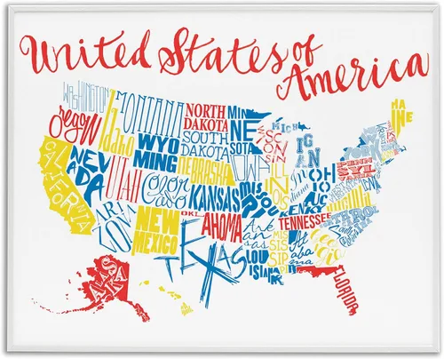Vista 20 de Estados Unidos de América Mapa de Animales Kid's' Arte Giclée enmarcado Blanco costero (Texturado)
