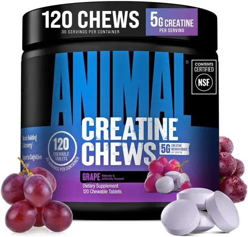 Vista 7 de Animal Gomitas de Creatina – Tabletas masticables mejoradas de monohidrato de creatina con AstraGin y sal marina, máxima absorción pre