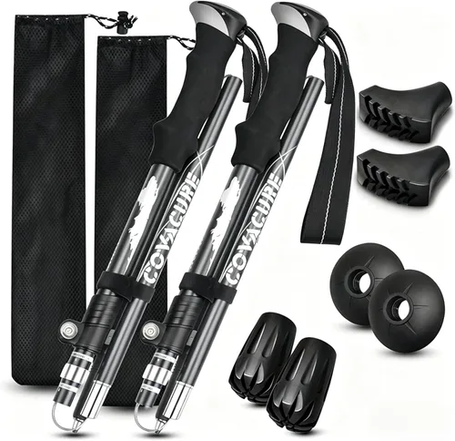 Vista 7 de Covacure Bastones de senderismo plegables de aluminio ligero 7075 bastones Negro (39.4-47.2 in)