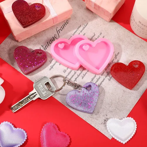 Vista 2 de Patelai Juego de 10 moldes de resina de corazón para llavero de resina epoxi para el Día de la Madre, moldes de silicona para fondant, llavero