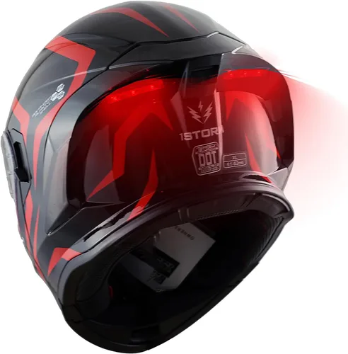 Vista 14 de 1Storm Nuevo Casco Modular de Motocicleta con Visera Dual, Protección Solar Completa y Luz Trasera LED Recargable: LED-X90 Flecha Azul