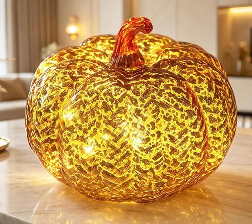 Vista 11 de Fall Decorations for Home,Mercury Glass Pumpkin Lights with Timer(Blue)