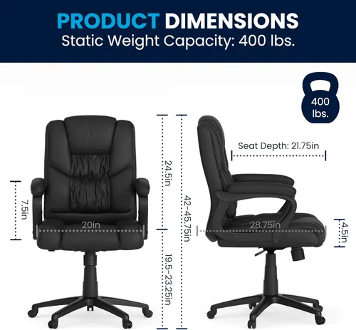 Vista 3 de Flash Furniture Fundamentals - Silla giratoria grande y alta de LeatherSoft para oficina y juegos, silla de oficina ergonómica con reposabrazos Negro