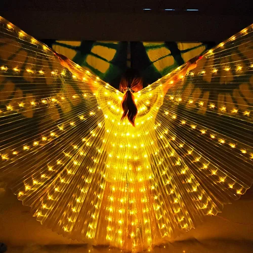 Vista 9 de MOTUZP Alas iluminadas que brillan en la danza de ángel para niñas, alas de baile de ángel con palos iluminados, disfraces de danza del vientre