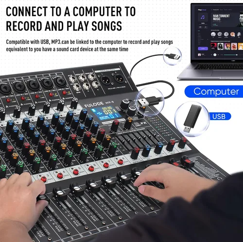 Vista 3 de Consola de mezclador de sonido profesional de 8 canales, 99 bits DSP, procesador digital de 99 bits, USB, Bluetooth, MP3 para entrada de grabación