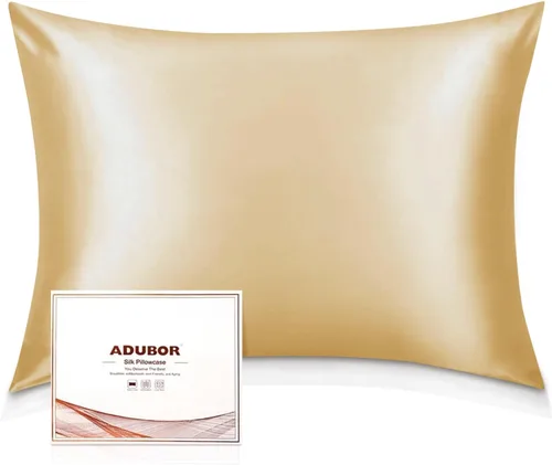 Vista 9 de Adubor Funda de almohada 100% de seda, fundas de almohada de seda de morera, 22 fibras de grado Momme 6A, funda de almohada de seda para la salud