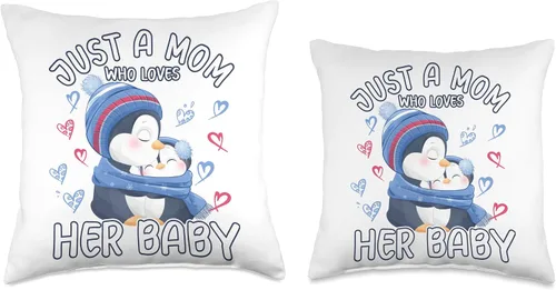 Vista 3 de Momlife Stuff Penguins Mom And Baby Gifts Penguin Just A Mom Who Loves Her Baby - Almohada de 16 x 16 pulgadas, multicolor