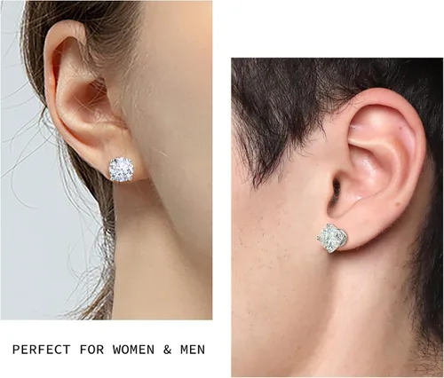 Vista 3 de DAYBYDAY Aretes de plata de ley 925 de moissanita para mujeres y niñas, delicados y lindos corazones, redondos, cojines, ovalados, color D, VVS1