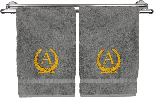 Vista 29 de Toalla de mano con monograma, regalo personalizado, 16 x 30 pulgadas, letra blanca bordada con diseño de corona en toalla negra, extra absorbente