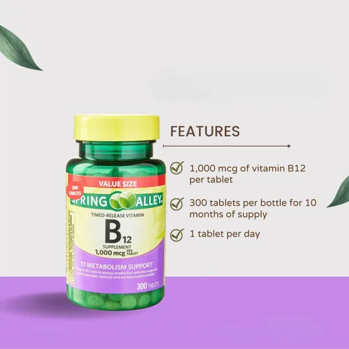Vista 4 de Vitamina B12 Spriing Vallley Comprimidos de liberación temporal Suplemento dietético 1,000 Mcg, 300